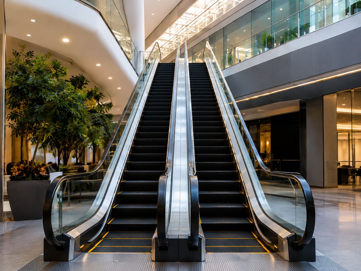 Modern escalator installation in a commercial space